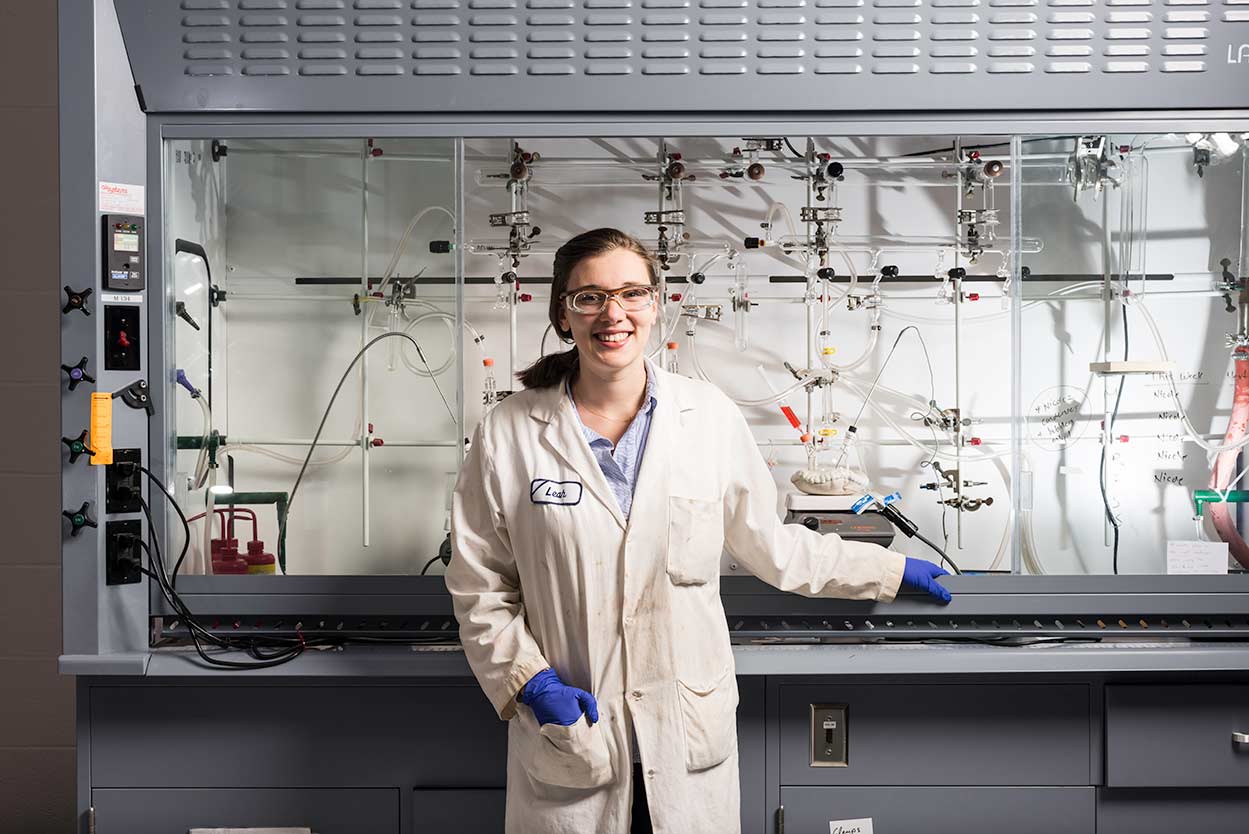 Student in research laboratory at University of Rochester.